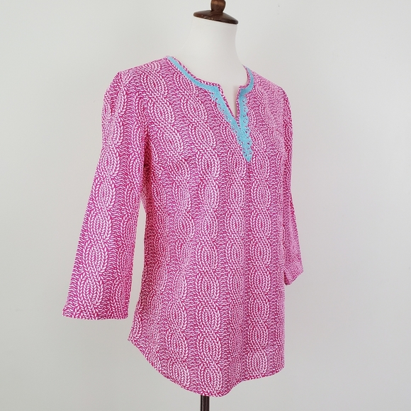 Talbots Embroidered Split Neck Tunic Top - Picture 7 of 11